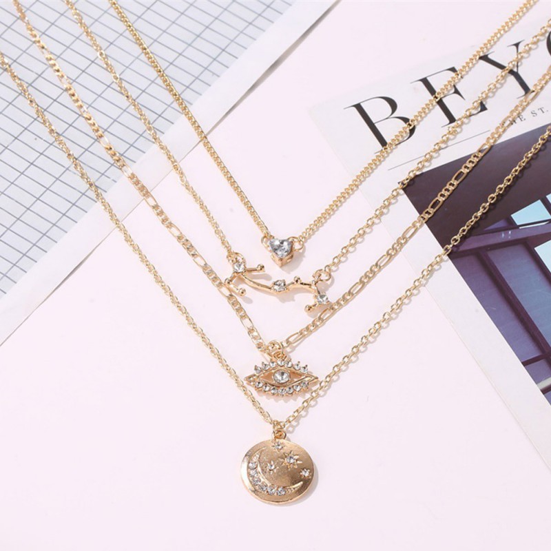 Dây Chuyền 4 Lớp Mặt Hình Mặt Trăng Đính Đá Thời Trang Cho Nữ