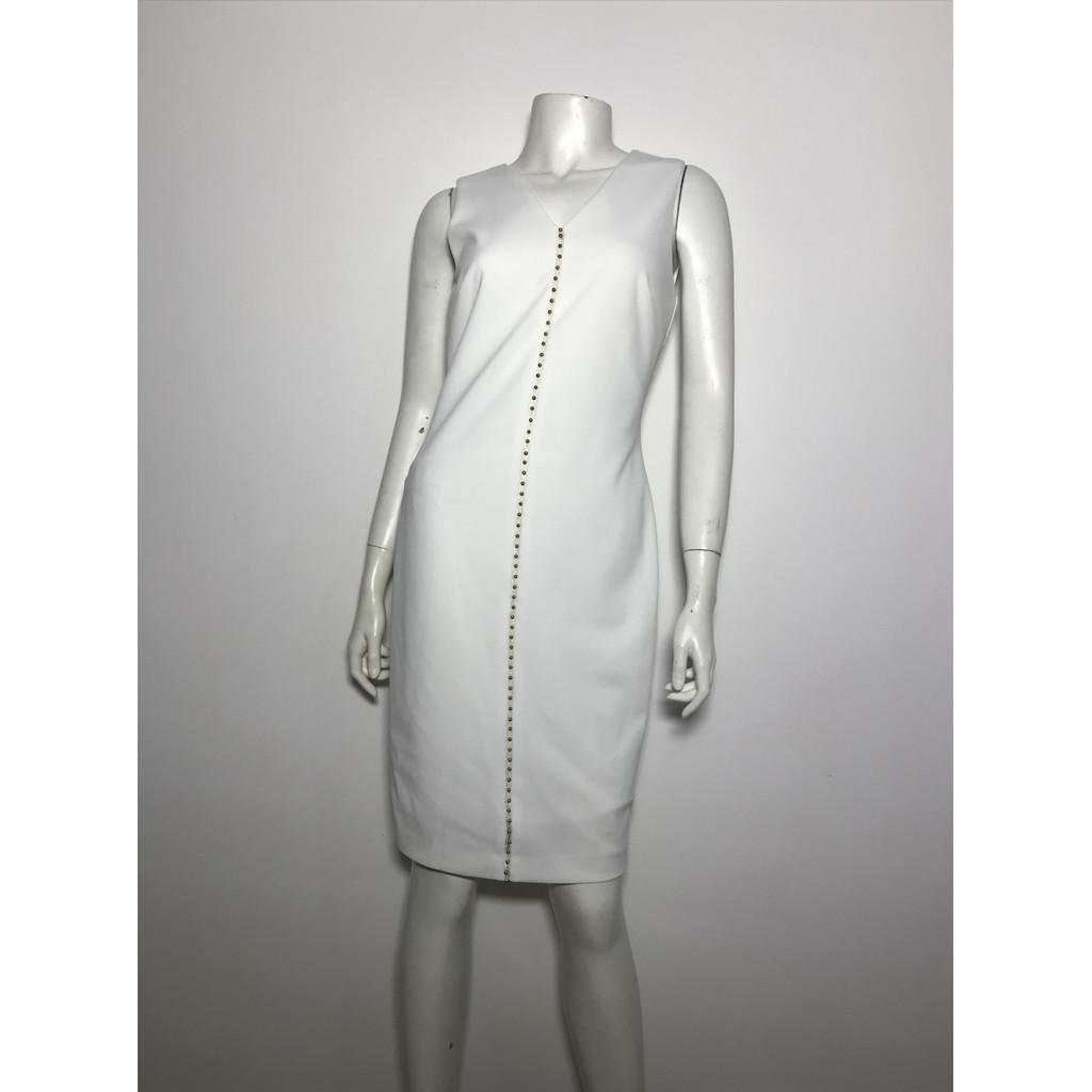 Đầm body công sở dự tiệc hiệu Calvin Klein cổ tim tay ngắn màu trắng size 2 chính hãng