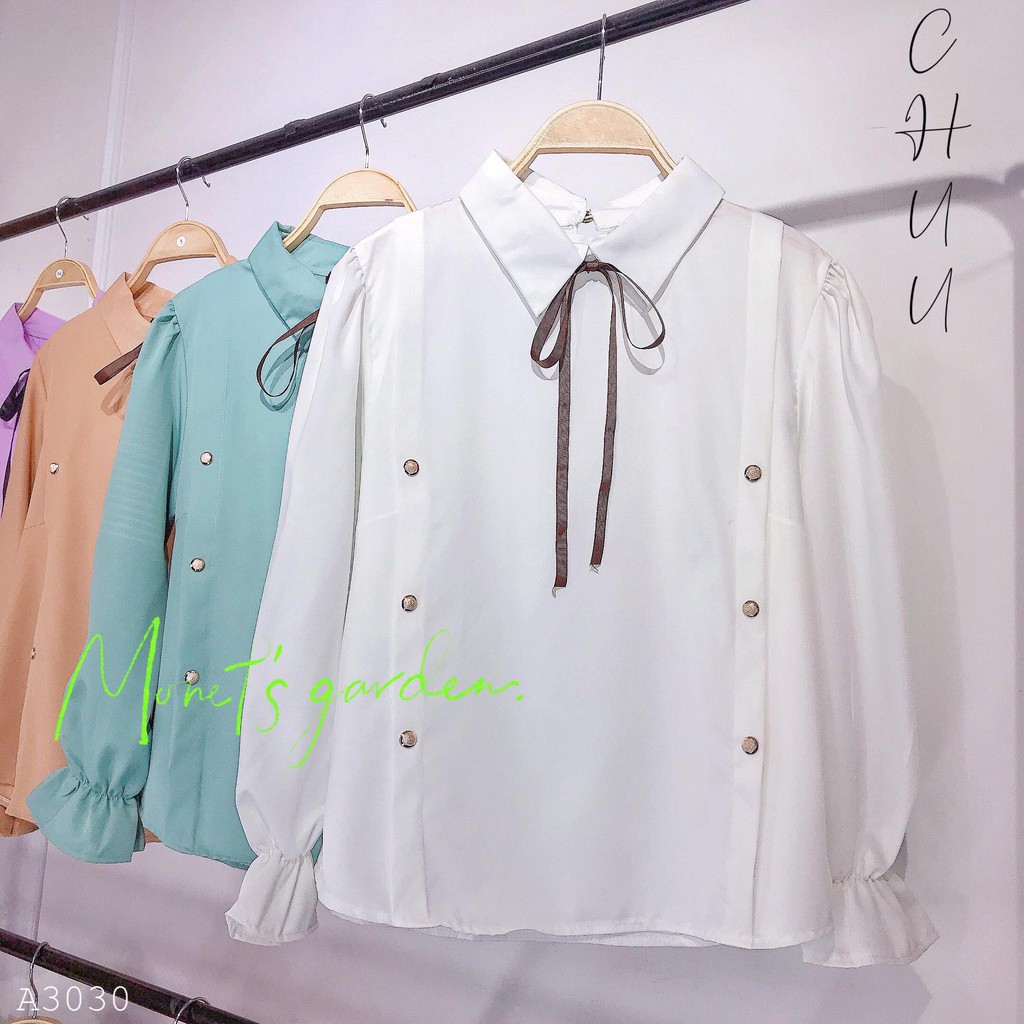 [ Mã WASTRUN4 giảm 10% tối đa 30K đơn 99K] Áo sơ mi nữ dài tay thắt nơ đính cúc tiểu thư CHUU A3030 | BigBuy360 - bigbuy360.vn