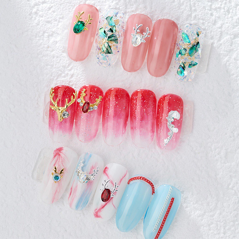 Set 10 Phụ Kiện Trang Trí Móng Tay Hình Sừng Hươu 3D Bằng Kim Loại Sang Trọng