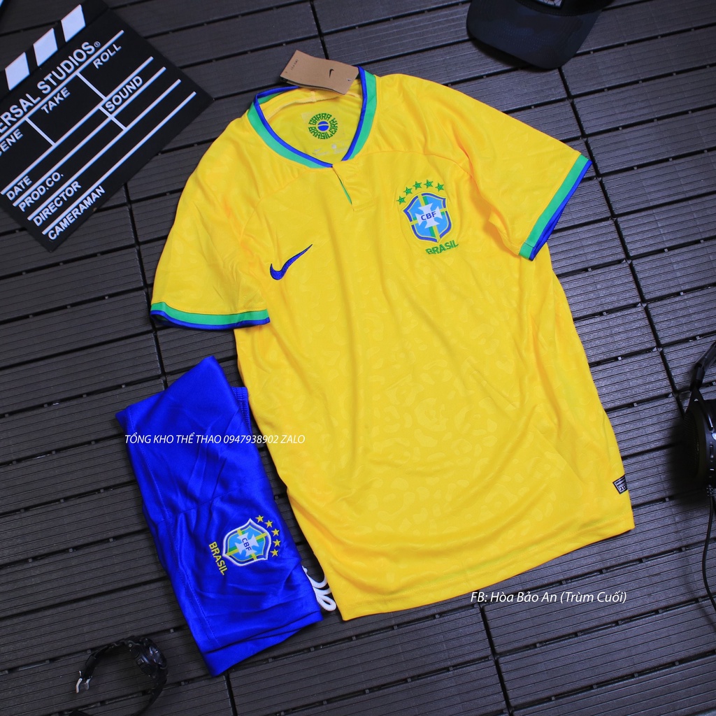 Bộ Quần Áo Bóng Đá Đội Tuyển Brazil Sân Nhà Màu Vàng Quần Xanh WC 2023 - Áo Đá Banh Brazil 2023 Chuẩn thái cao cấp