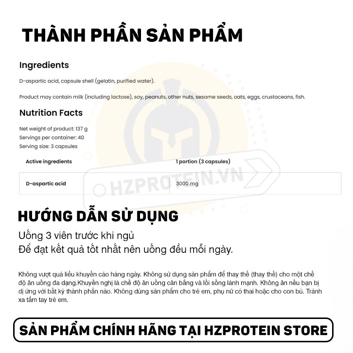 OSTROVIT D-ASPARTIC ACID DAA 1000, VIÊN UỐNG D.A.A TĂNG CƯỜNG SỨC MẠNH NAM GIỚI (120 VIÊN)