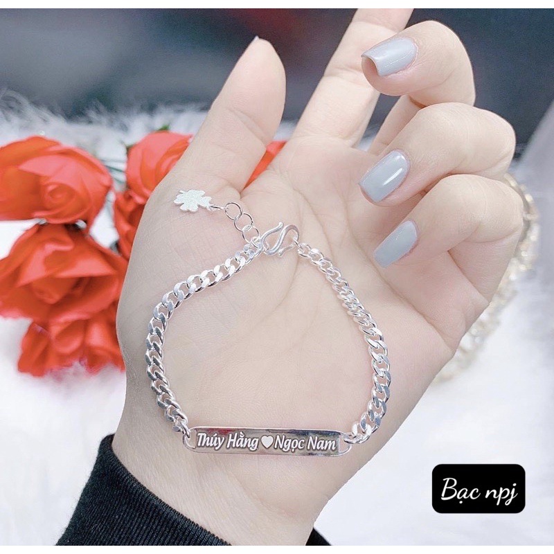 Lắc tay đơn khắc bảng tên BNP bạc ta , dày dặn cho bé