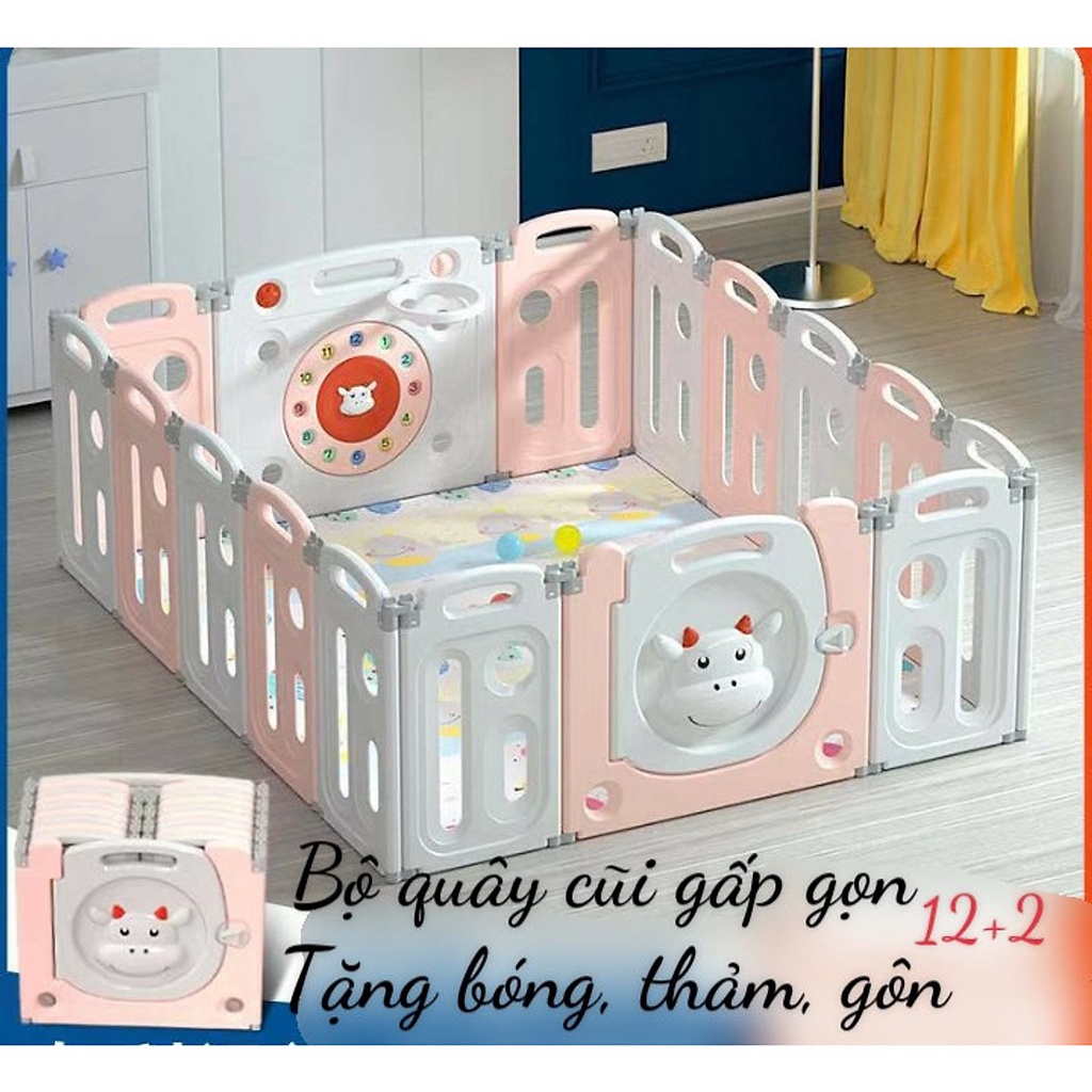 QUÂY NHỰA CAO CẤP - Quây Cũi Gấp Gọn Tặng Kèm Thảm + 100 bóng [ bảo hành 24 tháng]