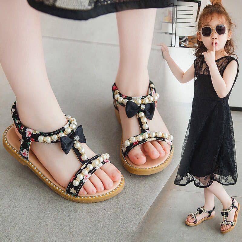 &lt;Mẫu Mới 2021&gt;Sandal Bé Gái Cổ Chun Đính Hạt Cho Bé Gái