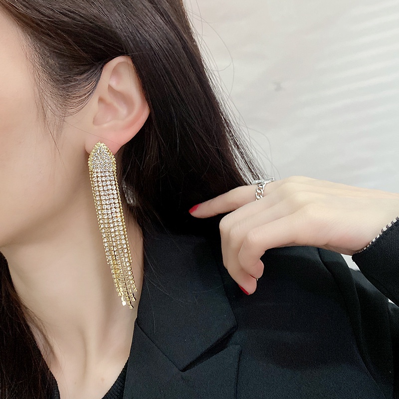 [ SẴN ] Bông Tai Hàn Quốc Dáng Dài Đính Đá Sang Chảnh Dự Tiệc Cao Cấp Mainia Shop