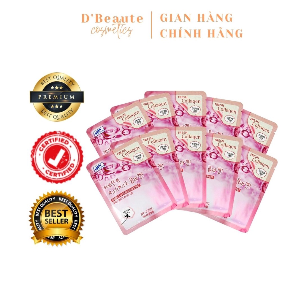 Combo 10 Gói Mặt Nạ Tái Tạo Da Từ Collagen 3w Clinic Fresh Collagen Mask Sheet 100% Cotton (23ml/Miếng)