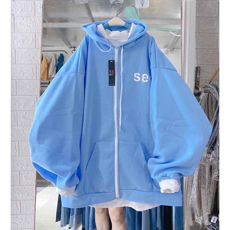 )Áo Khoác,Áo Hoodie Nữ SEE Form Rộng Chất Nỉ Khoá kéo kèm mũ☘️Unisex Basic Sweater | BigBuy360 - bigbuy360.vn