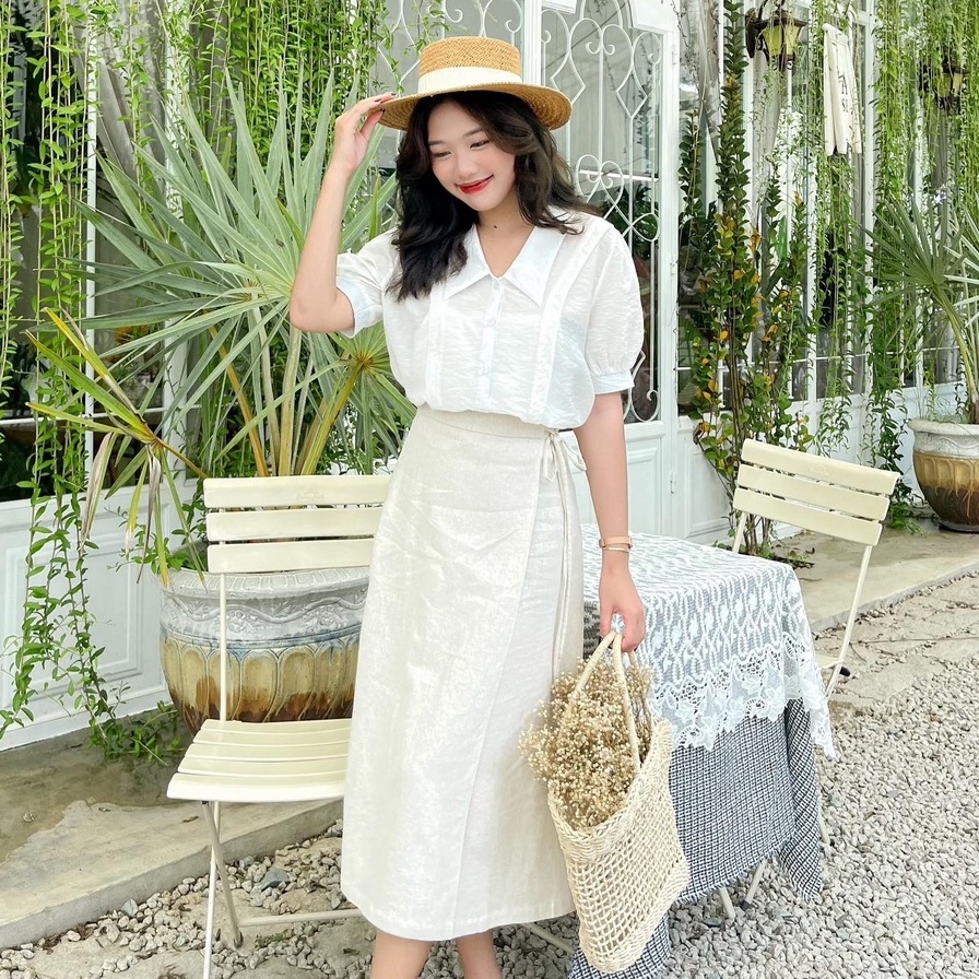 Áo SARA - Áo nút tay lửng cổ bèo