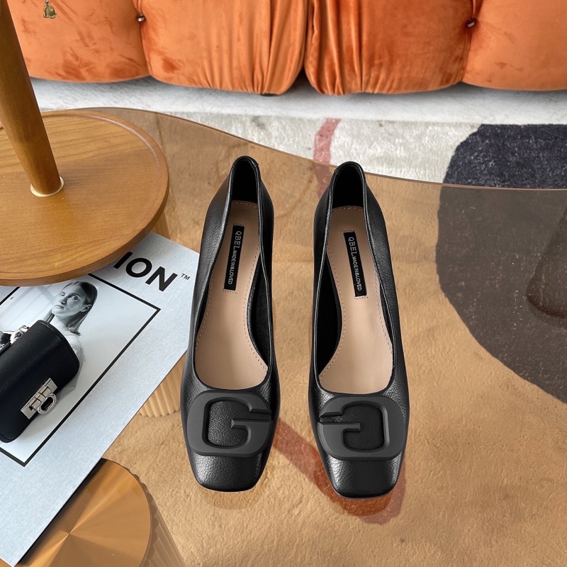 Giày cao gót da mềm gót vuông chữ G công sở