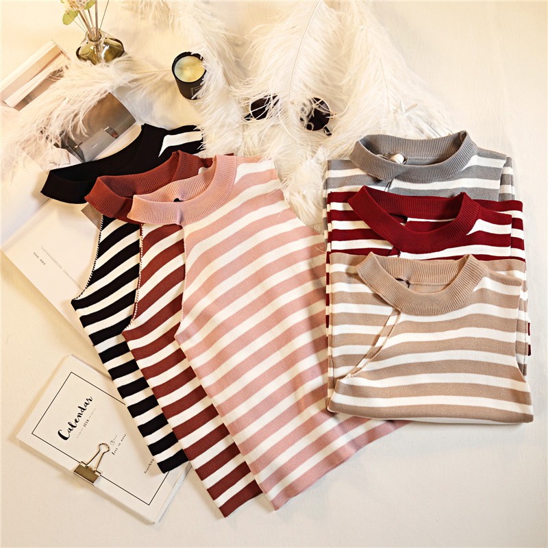 #4186  Áo dệt kim không tay họa tiết kẻ sọc thời trang cho nữ | BigBuy360 - bigbuy360.vn