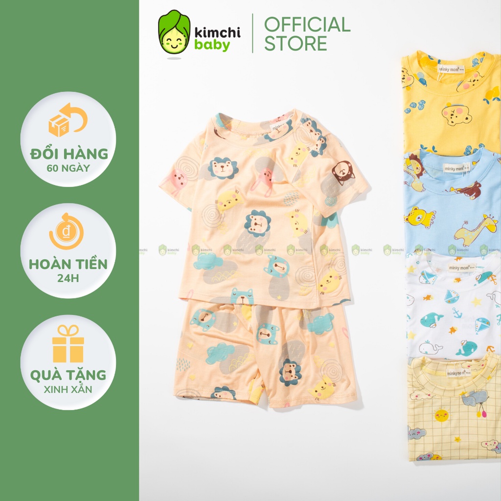 Đồ Bộ Bé Gái, Bé Trai Minky Mom Vải Thun Lạnh Hoạ Tiết Sư Tử Cá Heo, Bộ Cộc Tay Mặc Nhà Cho Bé MKM2229