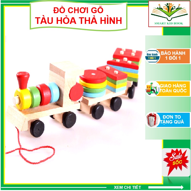 [ Đồ Chơi Gỗ ] Tàu Hỏa Chở Khối - Thả Hình