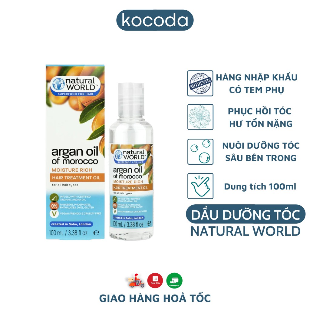 Dầu dưỡng tóc Argan oil of Morocco NATURAL WORLD Chiết Xuất Dầu Argan Dưỡng Ẩm 100ml - KOCODA