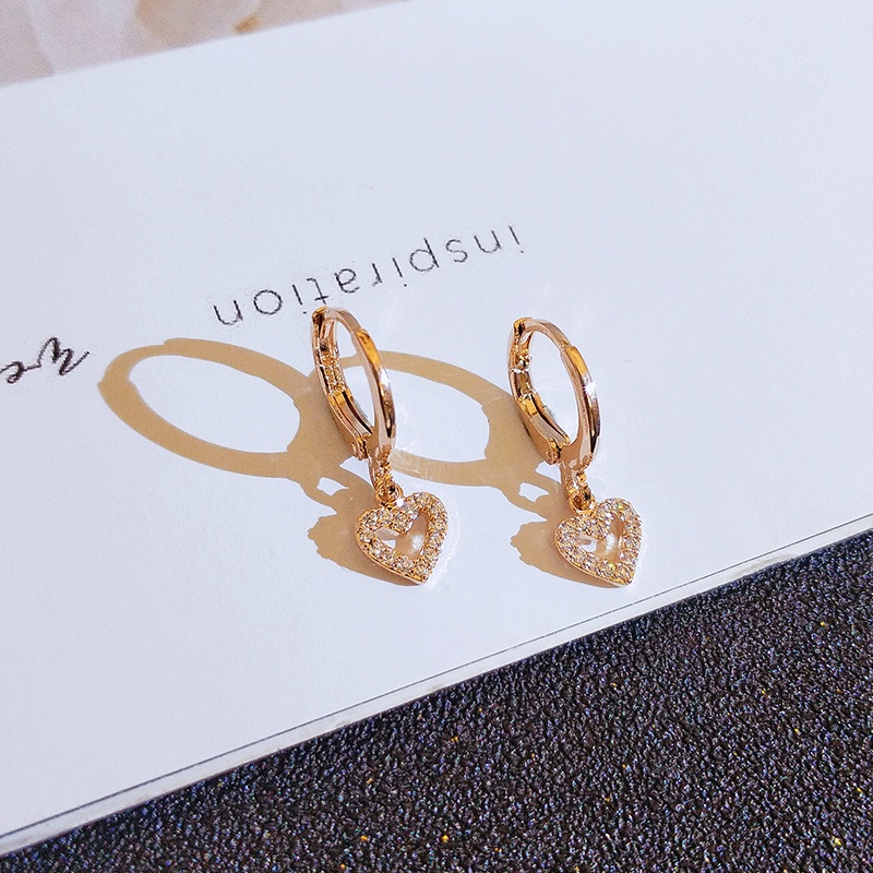Khuyên tai JIUDUOLAN trang trí mặt trái tim đính đá nhân tạo thời trang tinh tế dễ phối đồ dành cho nữ