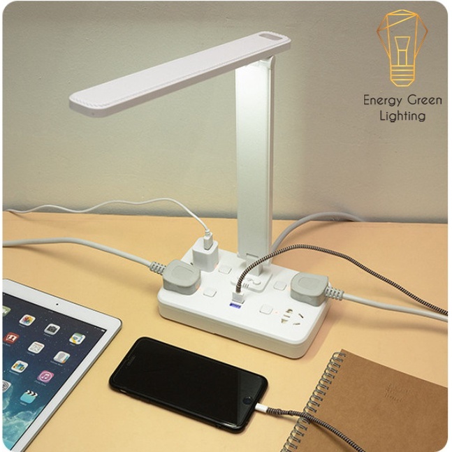 Đèn Bàn Led Energy Green Lighting Có Thể Gấp Gọn DB-3018 - Điều Khiển Từ Xa - Tích Hợp Ổ Cắm Điện, USB