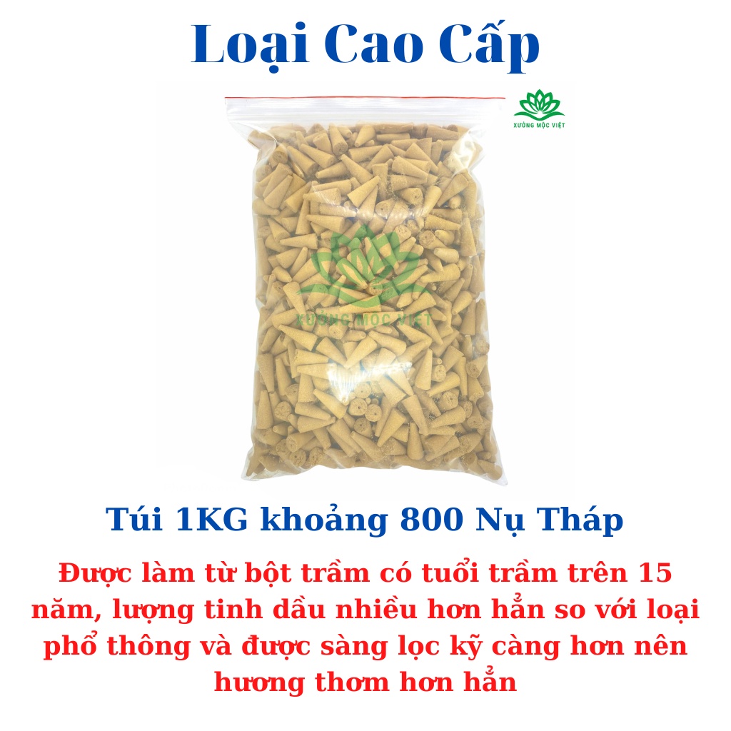 Nhang Nụ Trầm Hương Khói Ngược Sạch Nguyên Chất Tự Nhiên Không Hoá Chất Xưởng Mộc Việt - Túi 1KG ( Khoảng 800 Nụ Tháp )