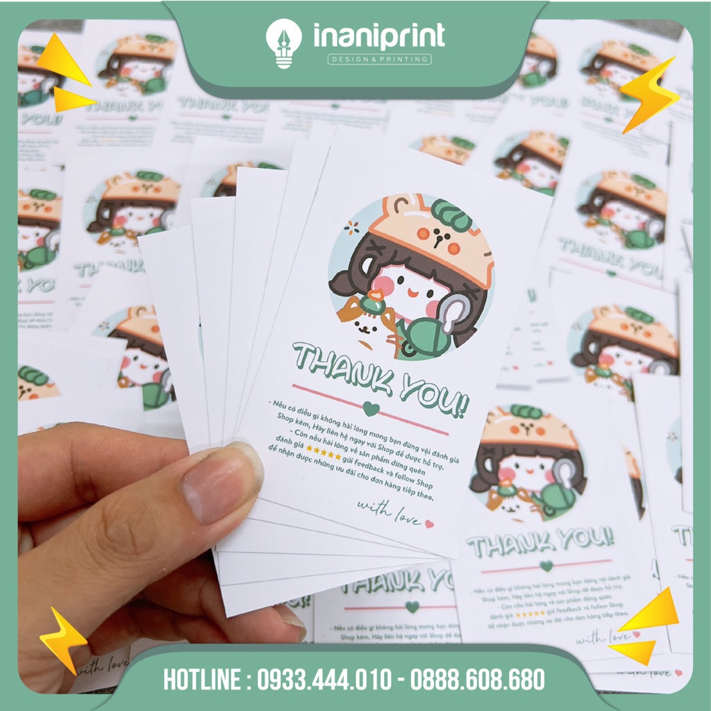 Card cám ơn cô bé dễ thương giá rẻ - In 1 mặt - Cán màng mờ