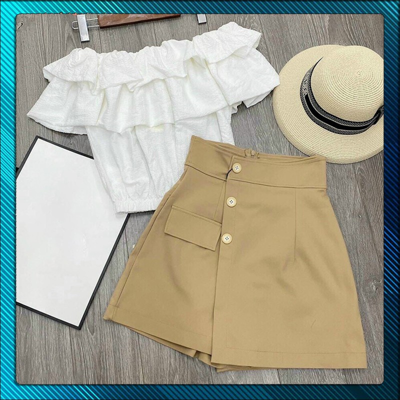 Set Đùi Giả Váy + Áo 2 Tầng Bèo Trễ Vai Xinh Xắn ( Có Mút Ngực ) - Thời Trang Dressery Store