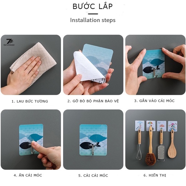 Móc treo đồ dán tường có giác hút tiện lợi cho nhà bếp