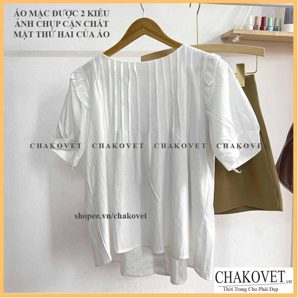 Áo babydoll xếp li ngực điệu đà phong cách Hàn Quốc cka818, kiểu áo sơ mi nữ trắng phối hàng cúc phía sau đẹp cá tính | BigBuy360 - bigbuy360.vn