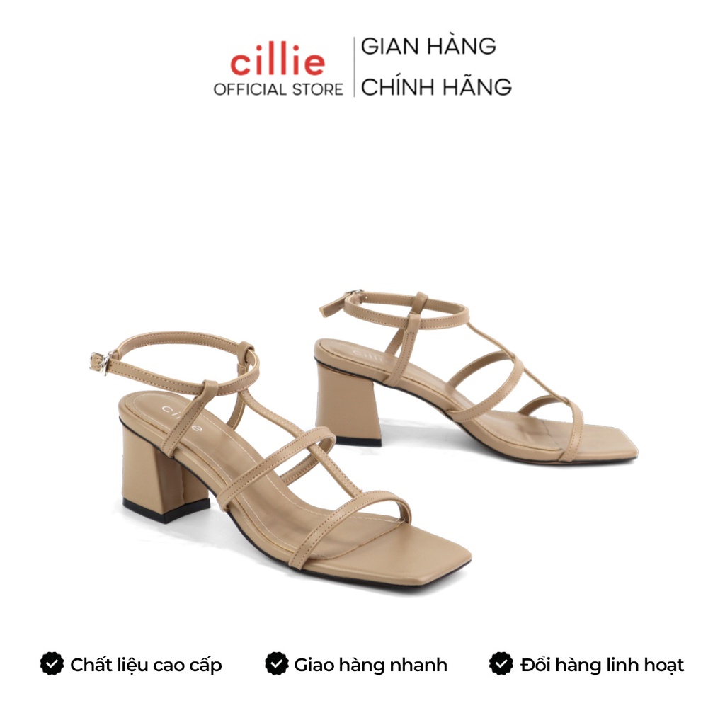 Giày sandal cao nữ quai mảnh chiến binh đế vuông cao 5cm đi học đi làm Cillie 1098