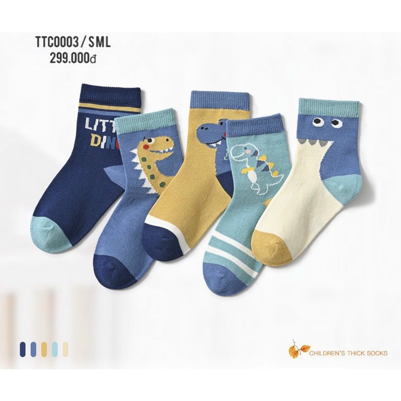 Set 5 đôi tất trẻ em cổ cao hình thú