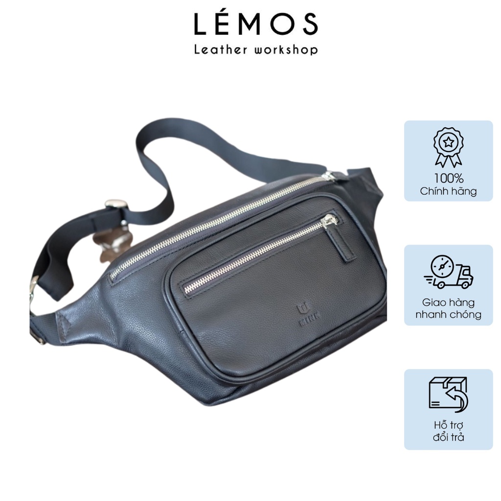 TORA -Túi đeo bụng thời trang MINK da thật nguyên tấm lớp 1 màu đen - HQ06-10