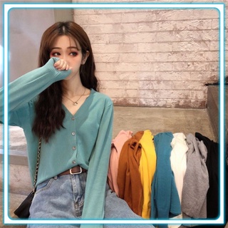 Áo thun len áo khoác cardigan tay dài nữ ulzzang cổ tim