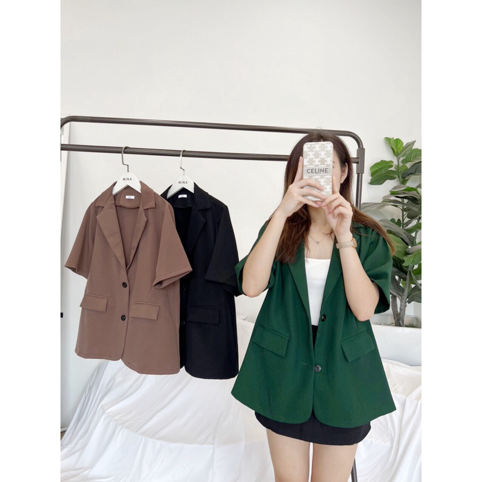 Áo khoác blazer ngắn tay MINA thời trang Hàn Quốc dễ phối đồ cho nữ OVE001 Freesize