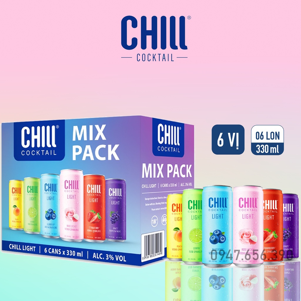 Thùng 6 lon Chill Cocktail mix vị 330ml lon