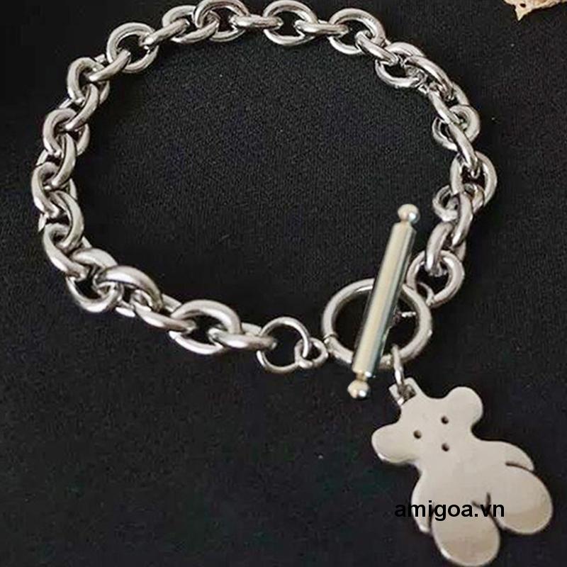 ✨✨Vòng Tay Thép Titan Không Phai Thiết Kế Hình Gấu Phong Cách Hip Hop Cá Tính