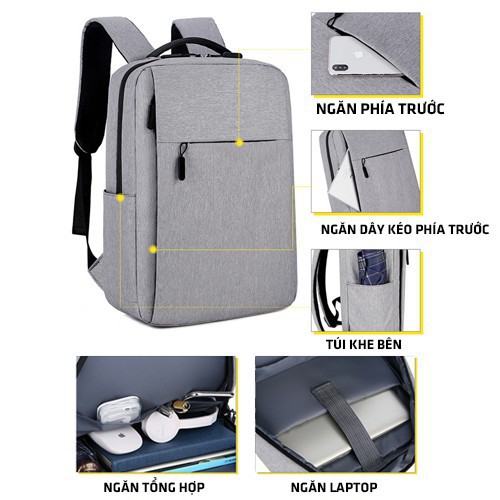 Balo Laptop Nam Nữ Cao Cấp Vải Canvas Thời Trang Hàn Quốc - Balo Máy Tính 15.6 inch Đẹp Và Chống Sốc Chống Gù Cổng USB