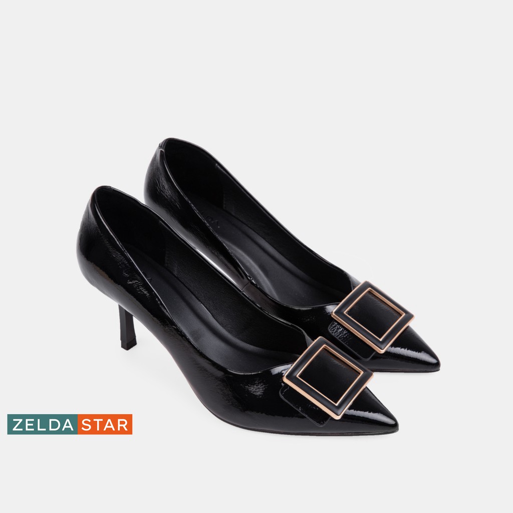 Giày bít nhọn Zelda Star phối khóa vuông gót cao 7cm - BN0241020