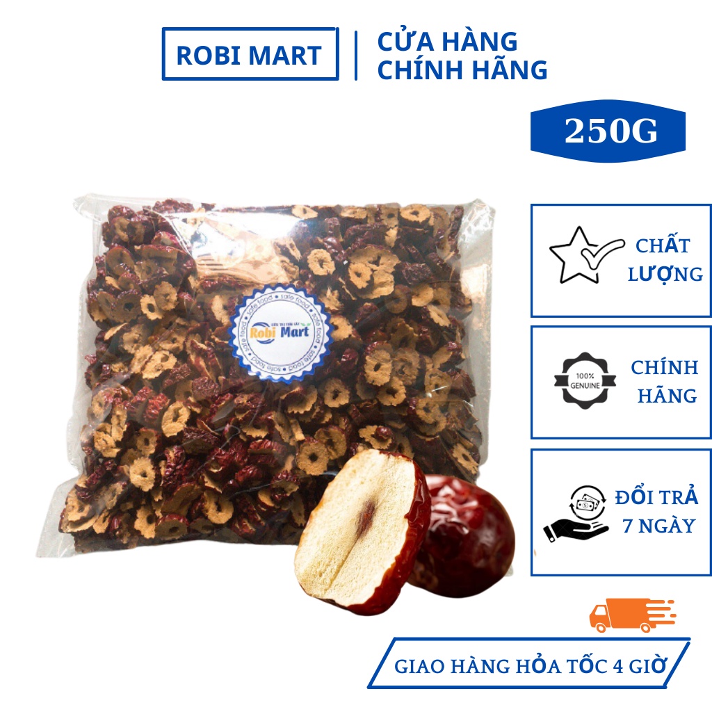 Táo đỏ thái lát sấy lạnh Robi Mart gói 250gr - Hàng đẹp loại 1 chính hãng cải thiện mất ngủ, tốt cho tim mạch