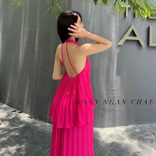 Set đồ nữ dập ly áo cổ yếm hở lưng quần ống rộng suông dài đi biển dạo phố HATI