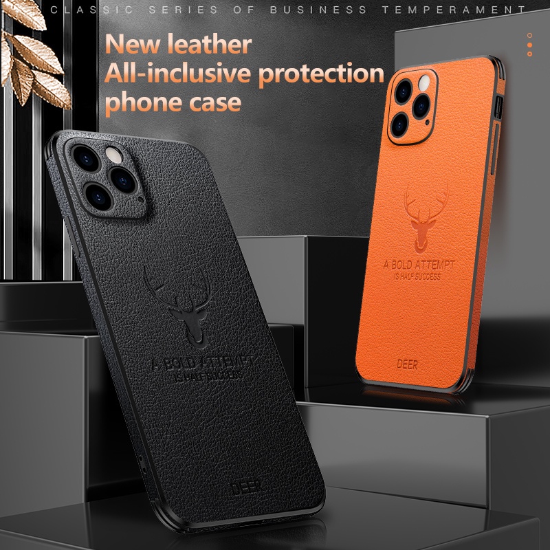 Bao da điện thoại khung vuông chống sốc bảo vệ camera in hình hươu sang trọng cho iPhone 12 11 Pro Max Mini X XR XS | BigBuy360 - bigbuy360.vn