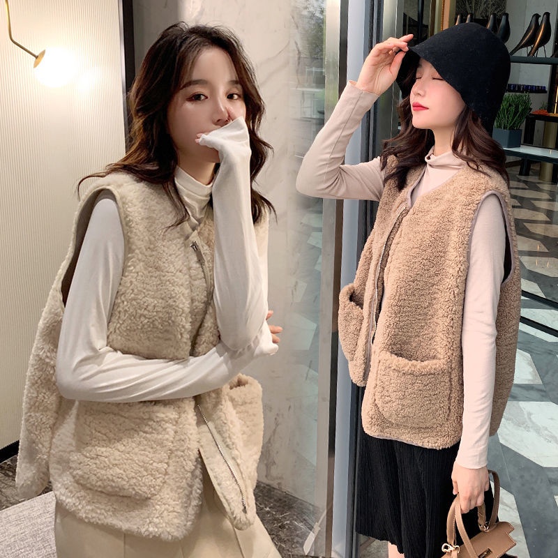 Áo khoác lông cừu không tay dáng rộng phong cách Hàn Quốc thời trang dành cho nữ