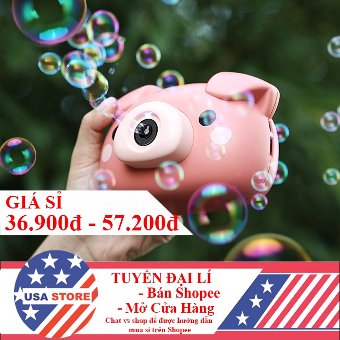 Đồ Chơi Máy Ảnh Thổi Bong Bóng Hình Heo Cho Bé