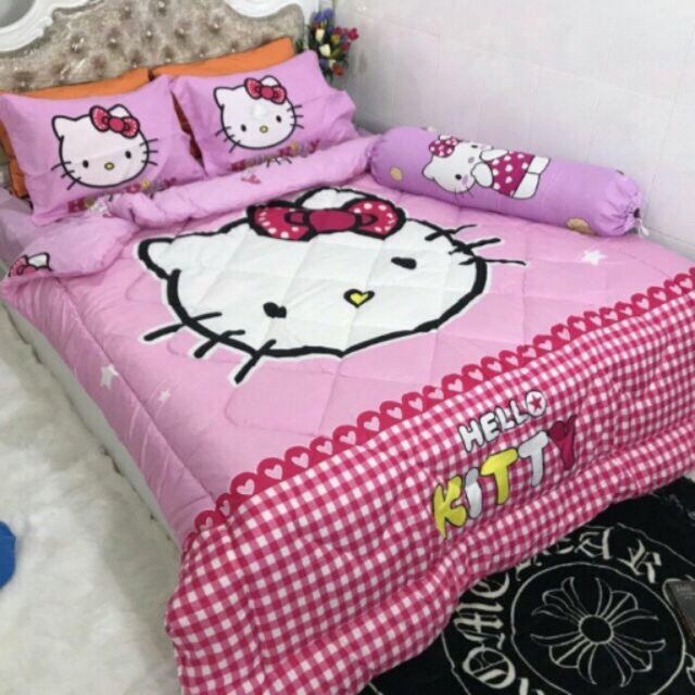 Bộ chăn phao ga gối Hello Kitty hàng nhập