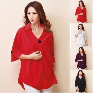 Áo sơ mi nữ lai bầu đính nút form dài size m l xl 2xl