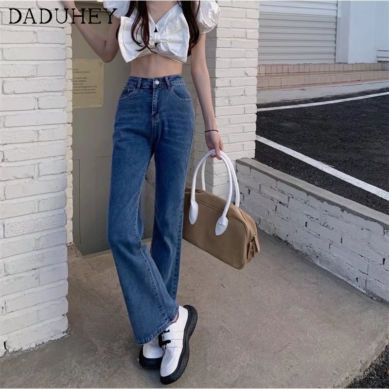 Quần jean dài daduhey ống rộng cạp cao đơn giản phong cách Hàn Quốc thời trang mùa hè 2022 dành cho nữ