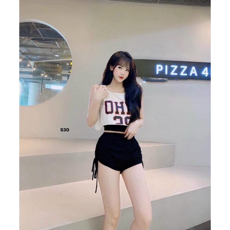 sét bộ áo nữ croptop quần đùi dây rút 2 bên _U37