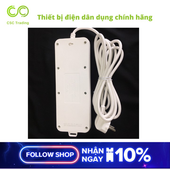 Ổ Cắm Điện Gongniu 6 Ổ Đa Năng 1 Công Tắc – Công Suất 10A/250/2500W – Trắng – Chính Hãng (N1330)