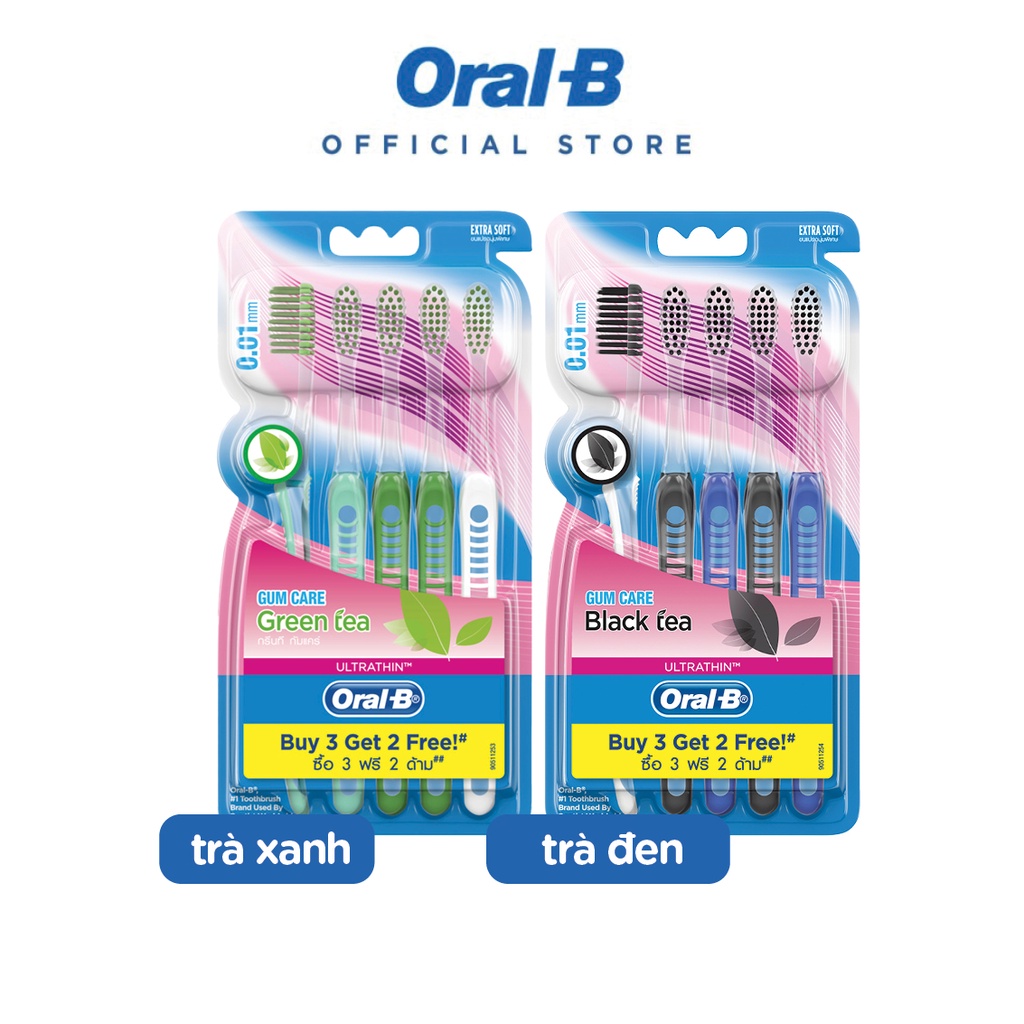 Bàn chải OralB tinh chất Trà Xanh/ Trà Đen vỉ 5 cây