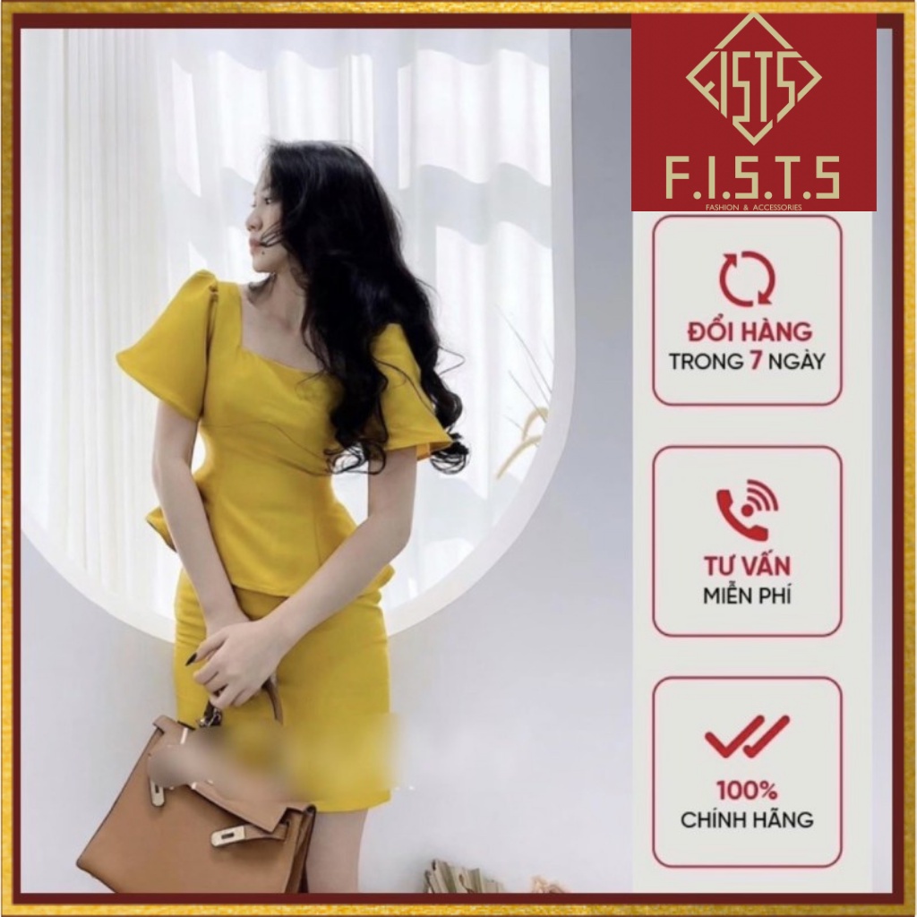 ĐẦM NỮ MÀU VÀNG SANG CHẢNH THIẾT KẾ SANG TRỌNG DÁNG PEPLUM, có nhiều size lựa chọn