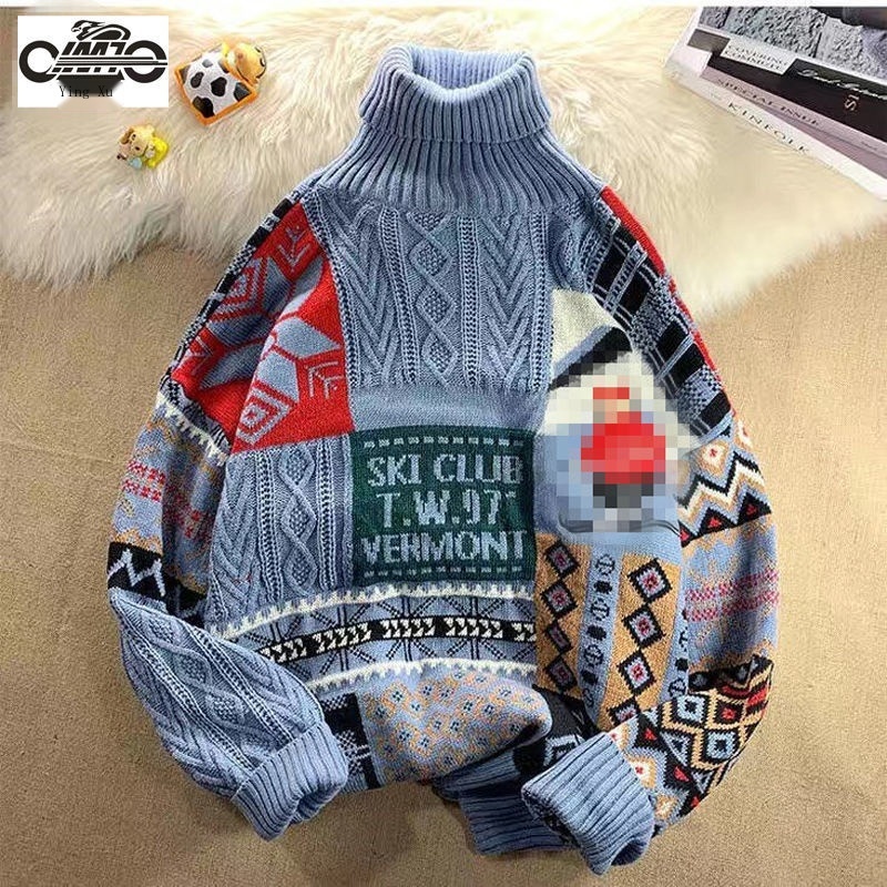 Áo len cổ lọ dáng rộng dày dặn phong cách Giáng sinh dành cho cặp đôi
