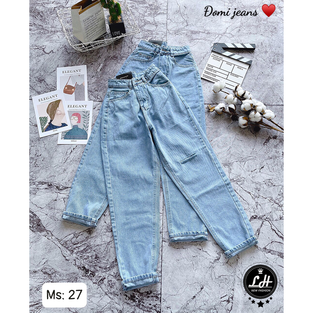 Quần baggy jean nữ rách gối 1 line Lê Huy Fashion kiểu 1 nút hàng đẹp MS 27