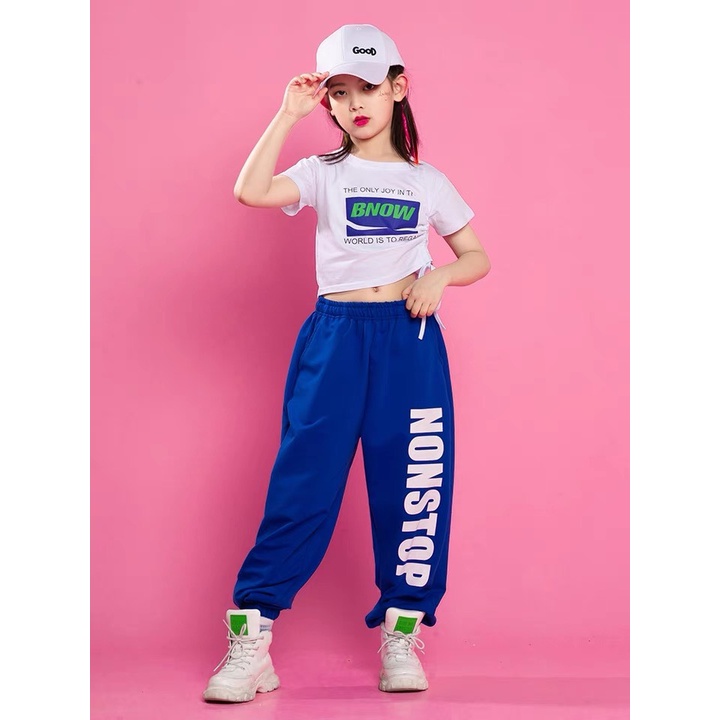 Set bộ thể thao bé gái size đại học nhảy áo croptop dây rút quần jogger bo lai cá tính thun cotton mềm mát cho bé10-52kg