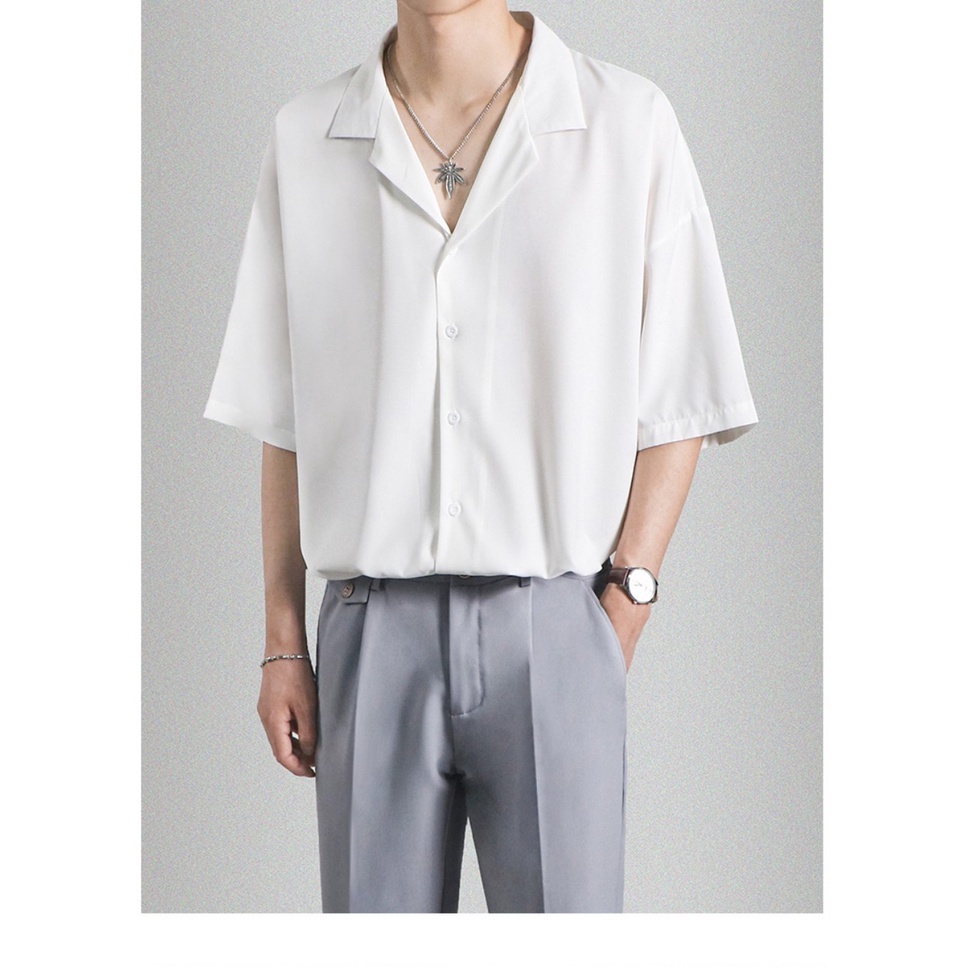 Áo Sơ Mi Ngắn Tay Unisex vải lụa cao cấp BASIC OUTFIT Không Nhăn Mặc Thoáng Mát Phong Cách Hàn Quốc